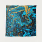 Blue and gold marbling pattern. Golden marble liqu Wandteppich (Vorderseite (Horizontal))