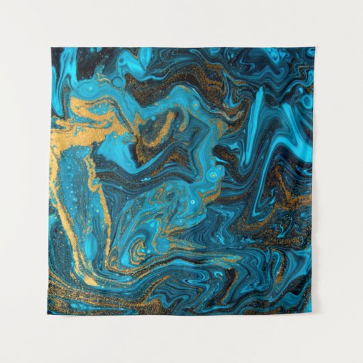 Blue and gold marbling pattern. Golden marble liqu Wandteppich (Vorderseite)
