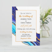 Blue and Gold Marmor Fluid Art Wedding Einladung (Stehend Vorderseite)