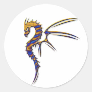 Blue and Gold Metal Dragon Runder Aufkleber