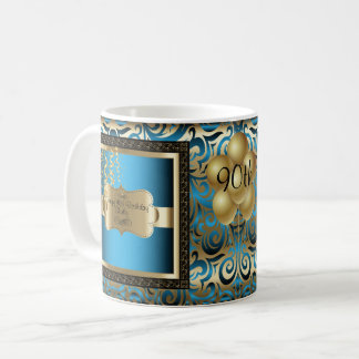 Blue and Gold Metallic Happy 00. Geburtstag Kaffeetasse