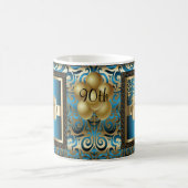 Blue and Gold Metallic Happy 00. Geburtstag Kaffeetasse (Mittel)