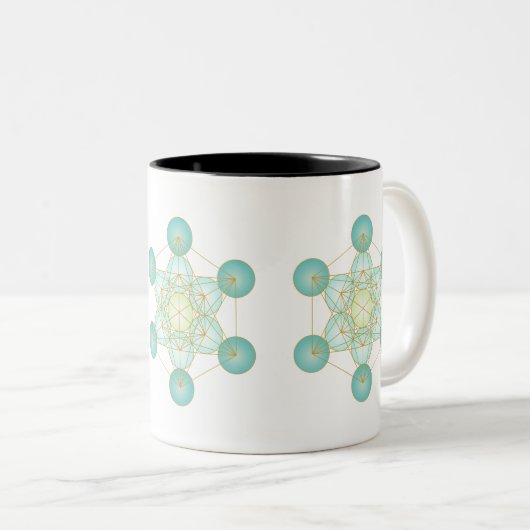 Blue and Gold Metatron's Cube Design Zweifarbige Tasse (VorderseiteRechts)