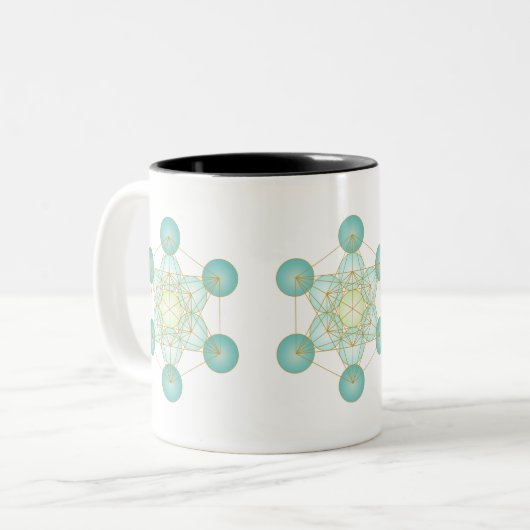 Blue and Gold Metatron's Cube Design Zweifarbige Tasse (Vorderseite Links)