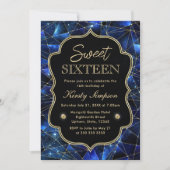 Blue and Gold Midnight Crystal Galaxy Sweet 16 Einladung (Vorderseite)