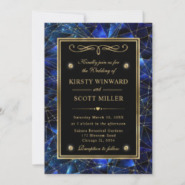 Blue and Gold Midnight Crystal Galaxy Wedding Einladung