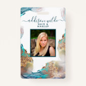 Blue and Gold Modern Liquid Water Salon ID Ausweis (Vorderseite)