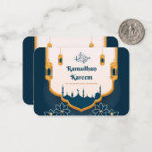 Blue and Gold Modern Ramadhan Kareem Grußkarte Mitteilungskarte (Vorderseite/Rückseite Beispiel)