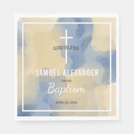Blue and Gold Modern Watercolor Baby Boy Taufe Serviette