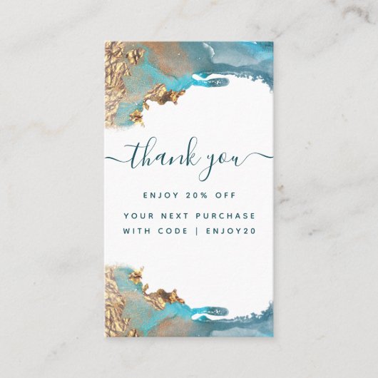 Blue and Gold Moderne Art Liquid Ink Business Rabattkarte (Vorderseite)