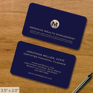 Blue and Gold Monogram Financial Business Card Visitenkarte