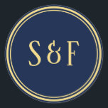 Blue and Gold Monogram Umschlag Aufkleber<br><div class="desc">Blaue Hochzeitsstipendiaten.</div>