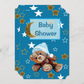 Blue and Gold Moon and Stars Kinderdusche lädt ein Einladung (Vorne/Hinten)