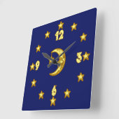 Blue and Gold Moon and Stars Wall Clock Quadratische Wanduhr (Winkel)