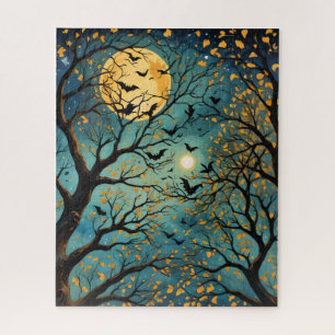 Blue and Gold Moon Bats bei Night Jigsaw Puzzle