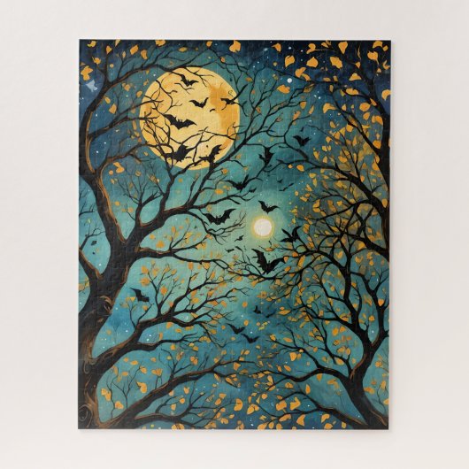 Blue and Gold Moon Bats bei Night Jigsaw Puzzle (Vertikal)