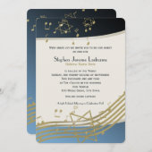 Blue and Gold Music Bar Mitzvah Einladung (Vorne/Hinten)