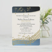 Blue and Gold Music Bar Mitzvah Einladung (Stehend Vorderseite)