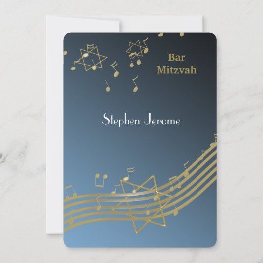 Blue and Gold Music Bar Mitzvah Einladung (Rückseite)