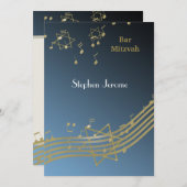 Blue and Gold Music Bar Mitzvah Einladung (Vorne/Hinten)