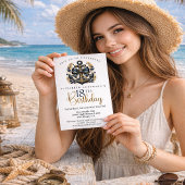 Blue and Gold Nautical Bow Anchor 18th Birthday Einladung