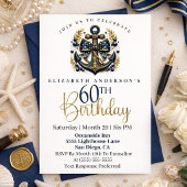 Blue and Gold Nautical Bow Anchor 60th Birthday Einladung
