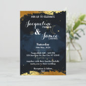 Blue and Gold Night Sky Illustrative Wedding Einladung (Stehend Vorderseite)