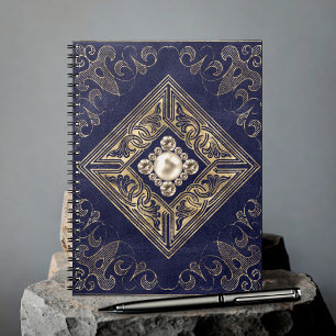 Blue and Gold Opulence Verziertes JuwelierEmblem Notizblock