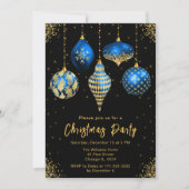 Blue and Gold Ornaments Christmas Party Einladung (Vorderseite)