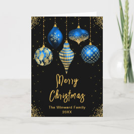 Blue and Gold Ornaments Merry Christmas Feiertagskarte