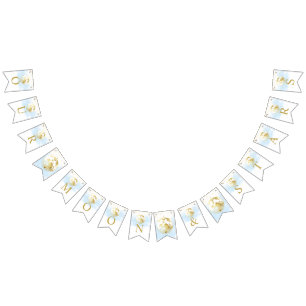 Blue and Gold Over Moon and Stars Baby Shower Wimpelkette