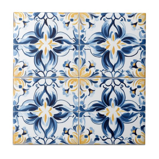Blue and Gold Pattern Ceramic Tile Fliese (Vorderseite)