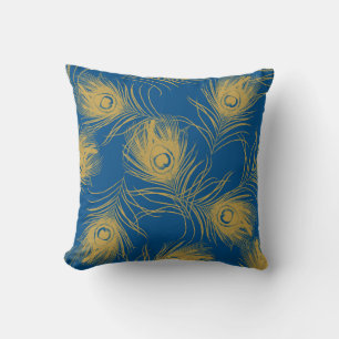 Blue and Gold Peacock Feather Kissen