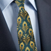 Blue and Gold Peacock Feathers Krawatte