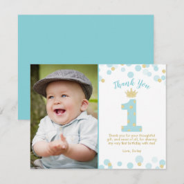 Blue and Gold Prince 1. Geburtstag Dankeschön Kart Einladung