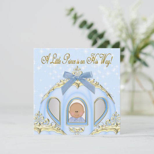 Blue and Gold Prince African American Baby Shower Einladung (Stehend Vorderseite)
