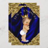Blue and Gold Prince Baby Dusche Einladung (Vorne/Hinten)