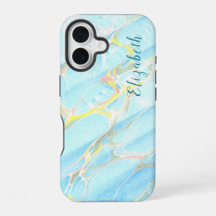 Blue and Gold Print Summer Moderner Individuelle N iPhone 16 Hülle