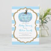 Blue and Gold Pumpkin Boy Baby Shower Einladung (Stehend Vorderseite)