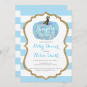 Blue and Gold Pumpkin Boy Baby Shower Einladung (Vorne/Hinten)