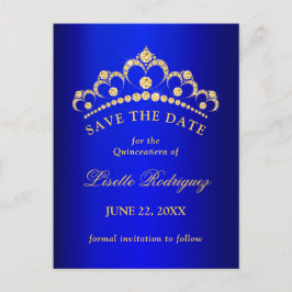 Blue and Gold Quinceanera Save the Date Postkarte