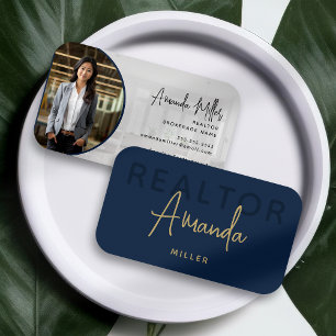 Blue and Gold Realtor Broker Real Anwesen Agent Visitenkarte