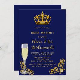 Blue and Gold Royal Crown Brunch und Bubbly Einladung