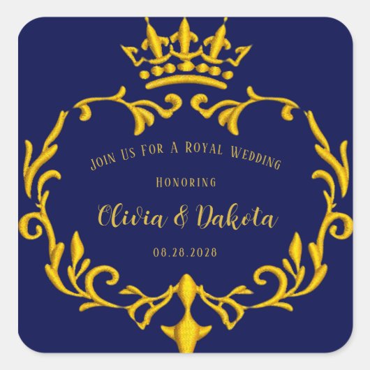 Blue and Gold Royal Crown Wedding Square Sticker (Vorderseite)