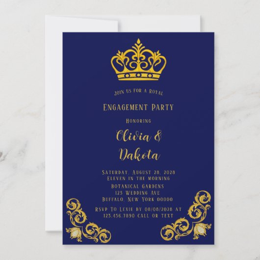 Blue and Gold Royal Wedding Engagement Party Invit Einladung (Vorderseite)