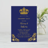 Blue and Gold Royal Wedding Engagement Party Invit Einladung (Stehend Vorderseite)
