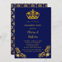 Blue and Gold Royal Wedding Engagement Party Invit