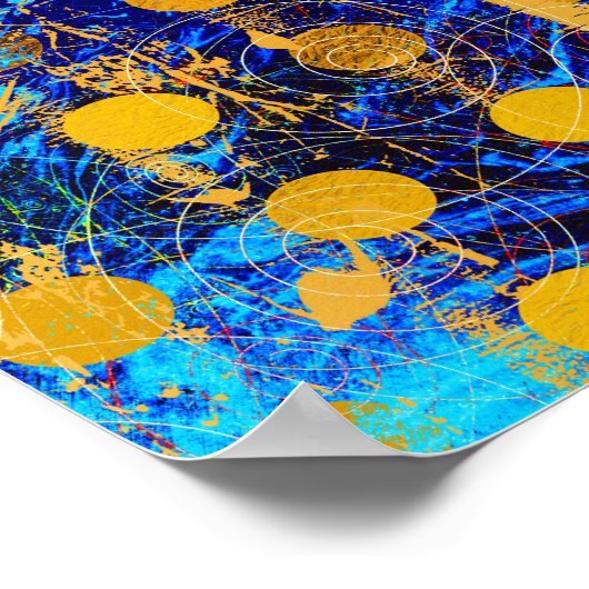 Blue and Gold Rustic Polka Dot Marble Grunge Poster (Ecke)