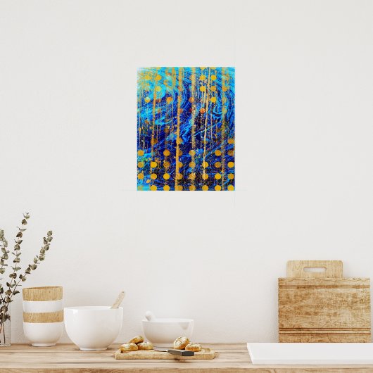 Blue and Gold Rustic Polka Dot Marble Grunge Poster (Küche)