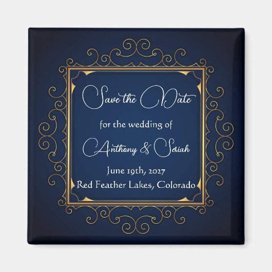 Blue and gold "save the date" magnet (Vorne)